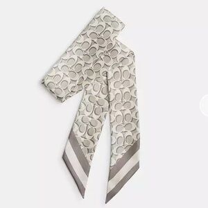COACH #CCN71 ‘BONE’ Signature Silk Skinny Scarf, 50”x 2”, 100% Silk, NWT sealed